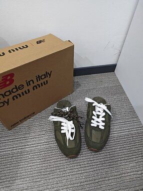 Miu Miu x New Balance Olive Green Backless Mule Sneakers